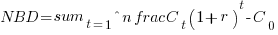 NBD = sum_{t=1}^{n} frac{C_t}{(1+r)^t} - C_0