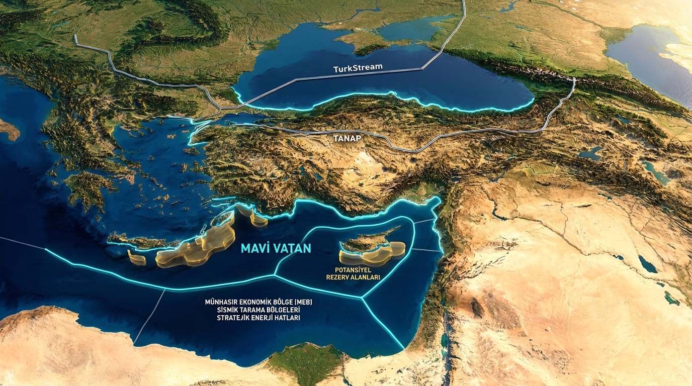 Doğu Akdeniz ve Karadeniz Mavi Vatan enerji rezervleri ve münhasır ekonomik bölge haritası