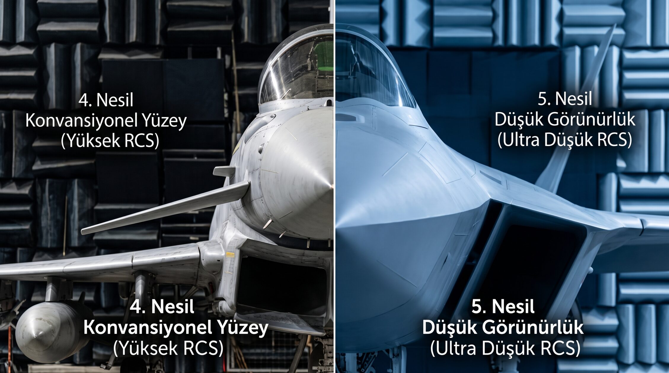 dördüncü nesil savaş uçağı ve beşinci nesil kaan stealth radar kesit alanı karşılaştırması