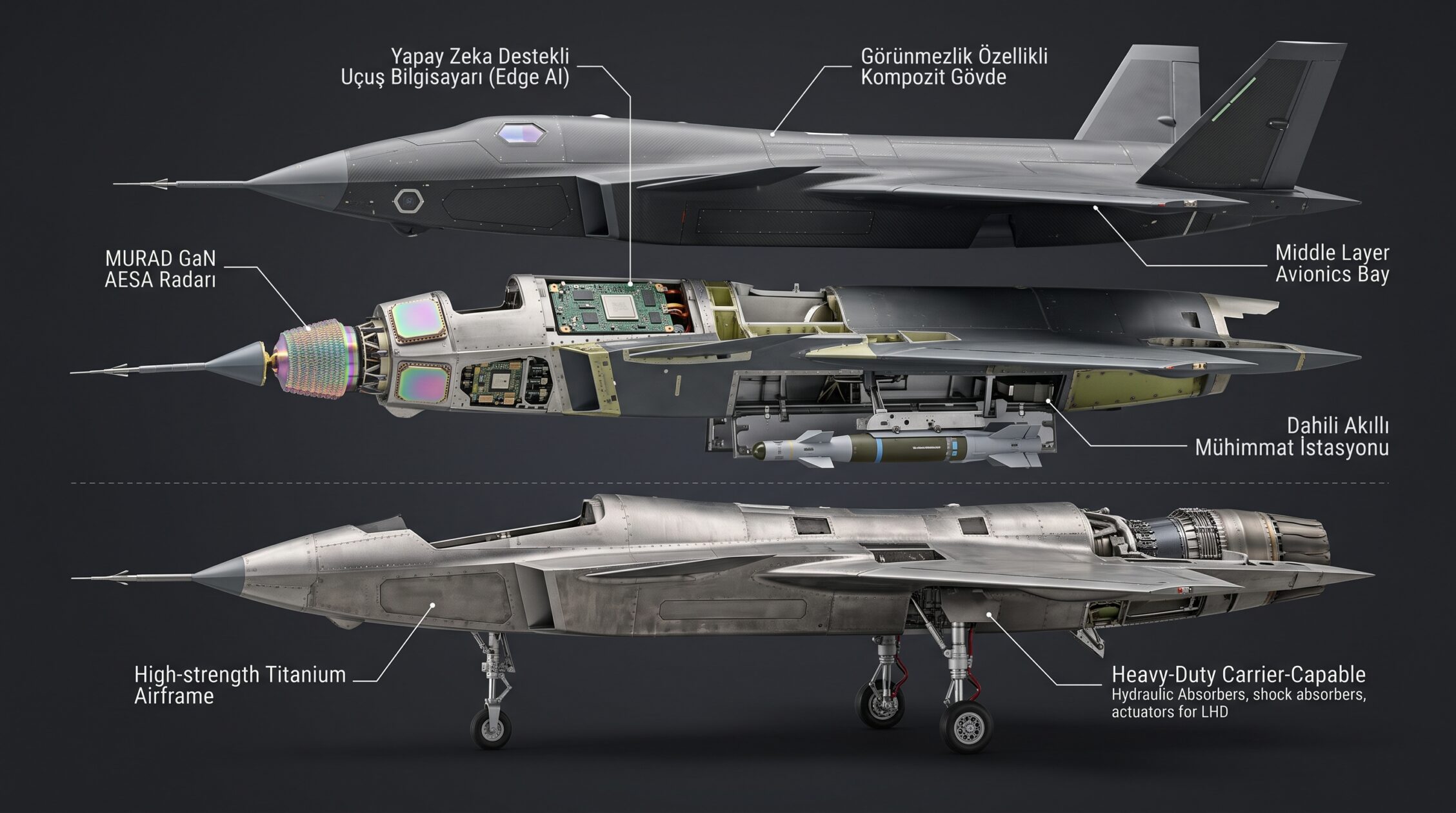 KIZILELMA İnsansız Savaş Uçağı Aviyonik ve AESA Radar Patlatılmış Görünümü